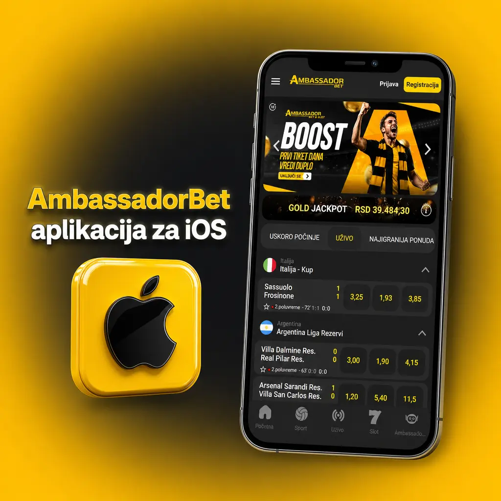 AmbassadorBet aplikacija za iOS na iPhone i iPad uređajima za klađenje uživo i casino igre