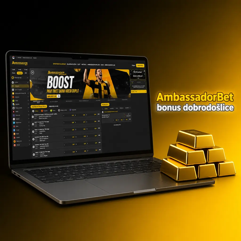 AmbassadorBet bonus dobrodošlice za sport, kazino i live casino sa detaljima o depozitu i wageringu