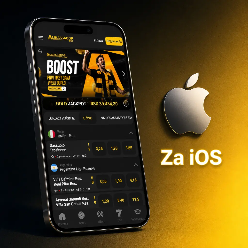 AmbassadorBet web aplikacija za iOS - uputstvo za dodavanje prečice na početni ekran iPhone i iPad uređaja
