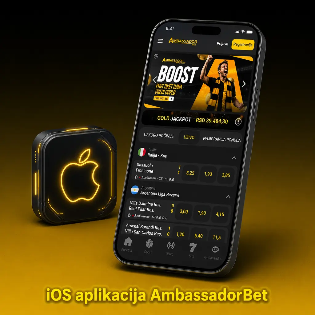 AmbassadorBet iOS aplikacija - pristup mobilnoj verziji sajta preko Safari browsera na iPhone i iPad uređajima
