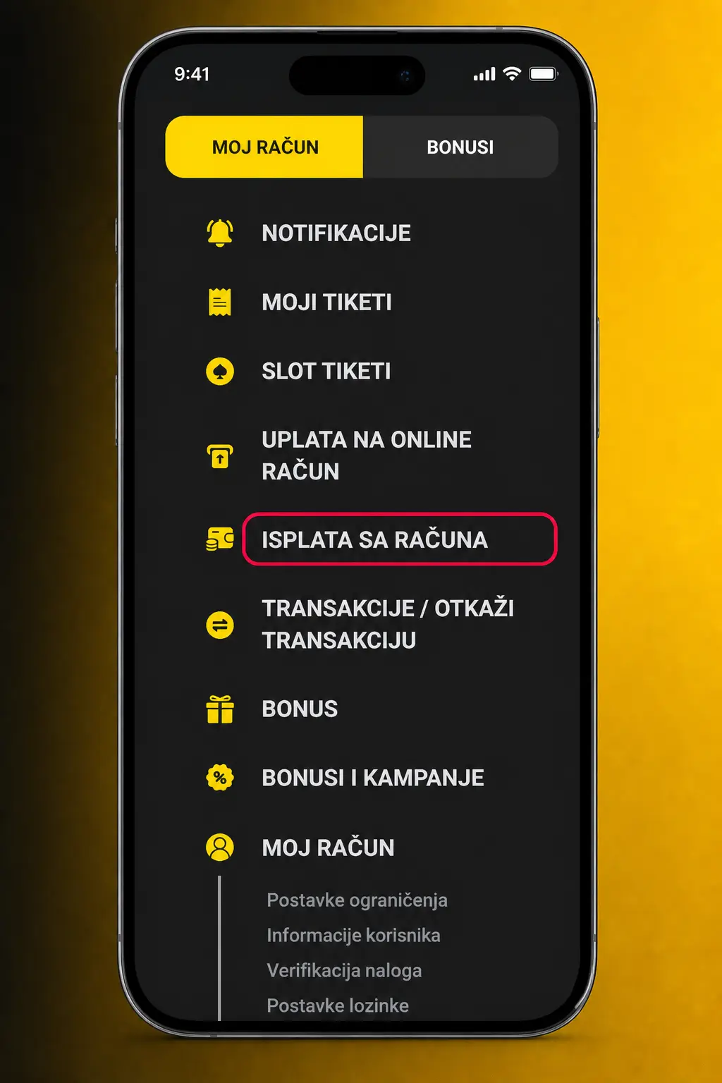 Isplata novca preko AmbassadorBet aplikacije - koraci za povlačenje sredstava sa naloga
