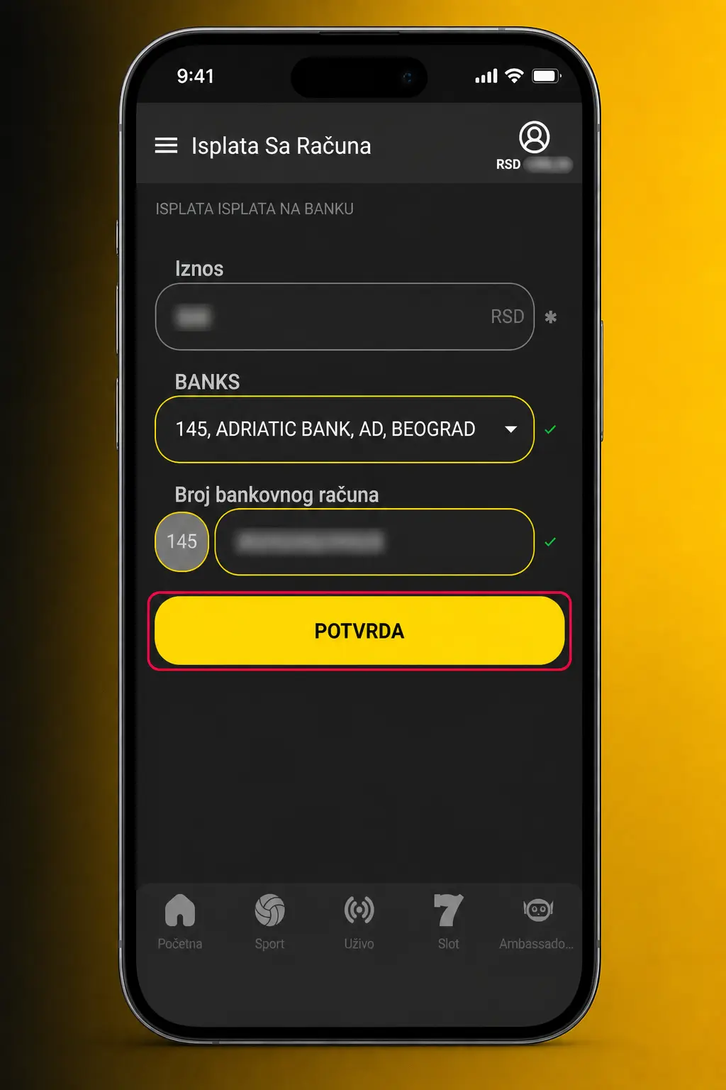 Isplata novca preko AmbassadorBet aplikacije - korak po korak uputstvo za povlačenje sredstava sa naloga