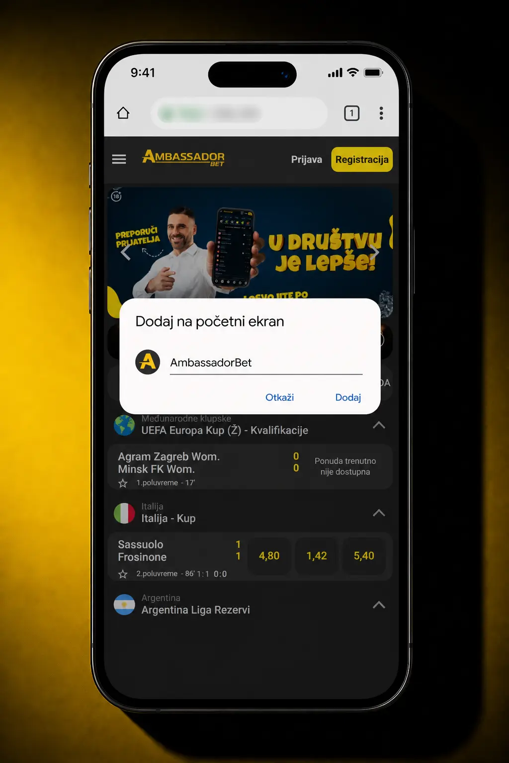 Preuzimanje AmbassadorBet APK fajla za Android u četiri koraka na mobilnom uređaju