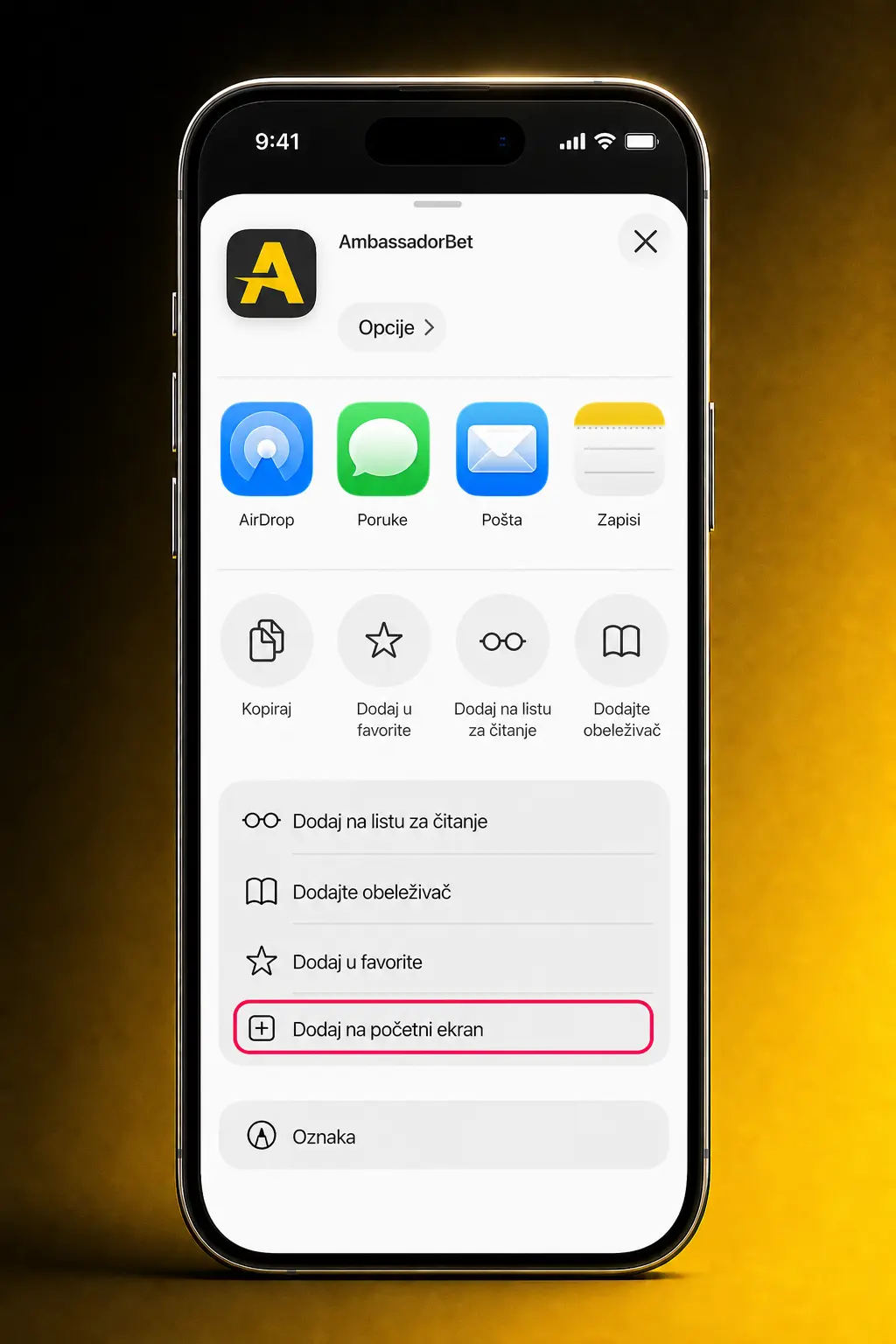 Uputstvo za preuzimanje AmbassadorBet iOS aplikacije u pet koraka na iPhone uređaju