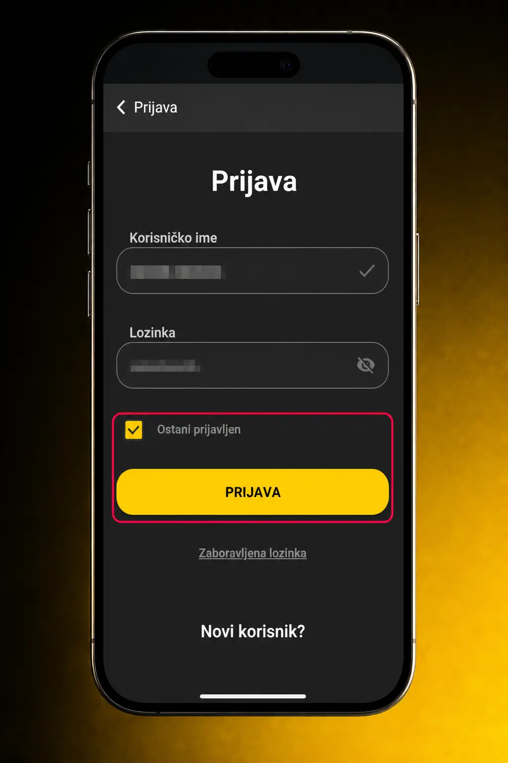 Prijava na AmbassadorBet aplikaciju pomoću PIN koda, otiska prsta ili Face ID prepoznavanja